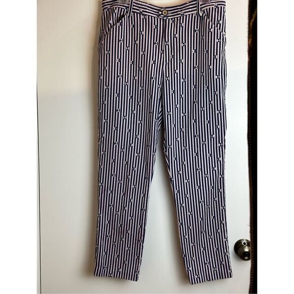 Anthropologie Essential Slim blue and pink striped pants size 12 - Picture 1 of 12